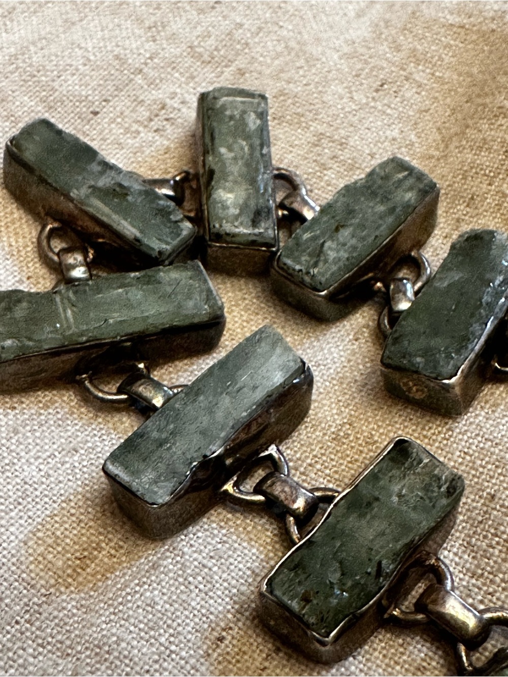 Green Crystal Rectangular Stone Link Bracelet - Picture 8 of 9